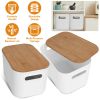 2Pcs Storage Bins with Bamboo Lids Stackable Plastic Storage Container with Handle Storage Box Accessories Holder for Bedroom Kitchen Shelf Closet