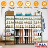 8-Tier 4-Row Shoe Rack Metal Shoe Storage Shelf Free Standing Large Shoe Stand 56 Pairs Shoe Tower Unit Tall Shoe Organizer with 2 Hooks for Entryway