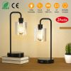 2Packs Touch Control Table Lamp 3-Way Dimmable Nightstand Reading Lamp With Glass Shade or Bedroom Living Room Dual USB Ports AC Power Outlet LED Bulb