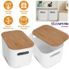 2Pcs Storage Bins with Bamboo Lids Stackable Plastic Storage Container with Handle Storage Box Accessories Holder for Bedroom Kitchen Shelf Closet