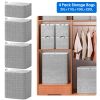4 Pack Foldable Non Woven Storage Bags Closet Organizers Wardrobe Sorting Baskets with 2 Handles Dustproof Lid Zipper for Clothes Quilt 30L 110L 150L