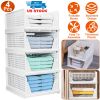 4 Packs Plastic Storage Box Closet Organizer Foldable Storage Bin Stackable Drawer with Slide Rail Push-Pull Storage Basket for Living Room Bedroom Wa