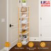 8 Tier Entryway Wooden Shoe Rack Vertical Shoe Shelf Stand Storage Organizer Small Space Saving Corner Shoe Tower Entryway Hallway Closet