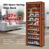 iMounTEK 10 Tiers DIY Shoe Cabinet Dustproof Easy Assemble Tidy Shoe Rack Non-Woven Fabric Holding 27 Pair Shoes Brown