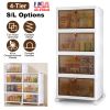 4-Tier Foldable Storage Bins with Lid Front Magnetic Door Collapsible Stackable Closet Organizer Containers with 4Pcs 360  Rotatable Wheels