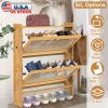 2-Tier Shoe Cabinet with 2 Flip Drawers Slim Bamboo Shoe Rack Freestanding Narrow Shoe Organizer with 44lbs Max Load for Entryway Hallway