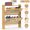 2-Tier Shoe Cabinet with 2 Flip Drawers Slim Bamboo Shoe Rack Freestanding Narrow Shoe Organizer with 44lbs Max Load for Entryway Hallway