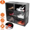 6Packs Collapsible Shoe Box Stackable Shoe Storage Bin Transparent Dustproof Hard PP Shoe Organizer Container with Magnetic Door
