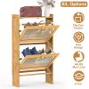 2-Tier Shoe Cabinet with 2 Flip Drawers Slim Bamboo Shoe Rack Freestanding Narrow Shoe Organizer with 44lbs Max Load for Entryway Hallway