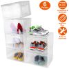 6Packs Collapsible Shoe Box Stackable Shoe Storage Bin Transparent Dustproof Hard PP Shoe Organizer Container with Magnetic Door