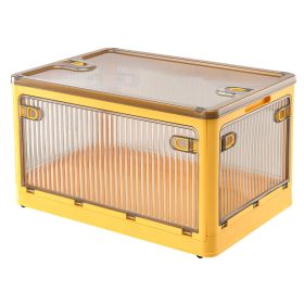 70QT/66L Foldable Storage Bins with Lid 4 Doors Collapsible Stackable Closet Organizer Containers with Lock 4Pcs Wheels (Option: Yellow_L)