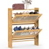 2-Tier Shoe Cabinet with 2 Flip Drawers Slim Bamboo Shoe Rack Freestanding Narrow Shoe Organizer with 44lbs Max Load for Entryway Hallway