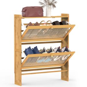 2-Tier Shoe Cabinet with 2 Flip Drawers Slim Bamboo Shoe Rack Freestanding Narrow Shoe Organizer with 44lbs Max Load for Entryway Hallway (Option: 70CM)