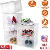 6Packs Collapsible Shoe Box Stackable Shoe Storage Bin Transparent Dustproof Hard PP Shoe Organizer Container with Magnetic Door
