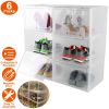 6Packs Collapsible Shoe Box Stackable Shoe Storage Bin Transparent Dustproof Hard PP Shoe Organizer Container with Magnetic Door