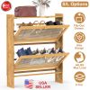 2-Tier Shoe Cabinet with 2 Flip Drawers Slim Bamboo Shoe Rack Freestanding Narrow Shoe Organizer with 44lbs Max Load for Entryway Hallway