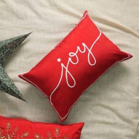 Polyester Lumber Pillow With Embroidery Work Soft & Stylish Accent (Color: Red)