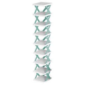 9Tier Narrow Entryway Shoe Rack Plastic Vertical Shoe Organizer Space Saving Free Standing Shoes Storage Shelf Closet Hallway (Option: Blue)