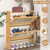 2-Tier Shoe Cabinet with 2 Flip Drawers Slim Bamboo Shoe Rack Freestanding Narrow Shoe Organizer with 44lbs Max Load for Entryway Hallway