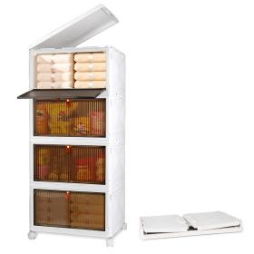 4-Tier Foldable Storage Bins with Lid Front Magnetic Door Collapsible Stackable Closet Organizer Containers with 4Pcs 360  Rotatable Wheels (Option: 43.5CM)
